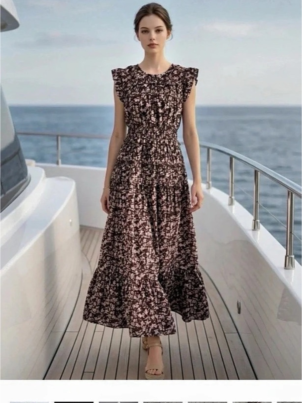 NWT 🌸 Caroline Constas Floral Maxi Dress in Brown & Pink